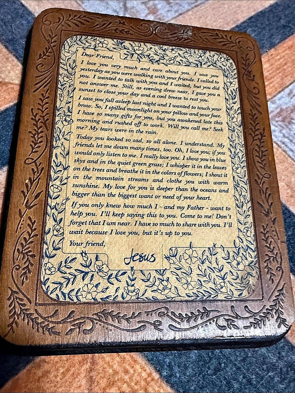 Fish Enterprises Dear Friend Letter from Jesus Julie O'Brien Wood Plaque Wood